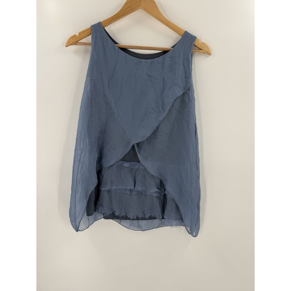 Pura Seta Blue Silk Flowy Sleeveless Tank Tunic Measures Small See Description